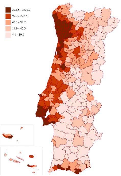 densidad de poblacion de portugal