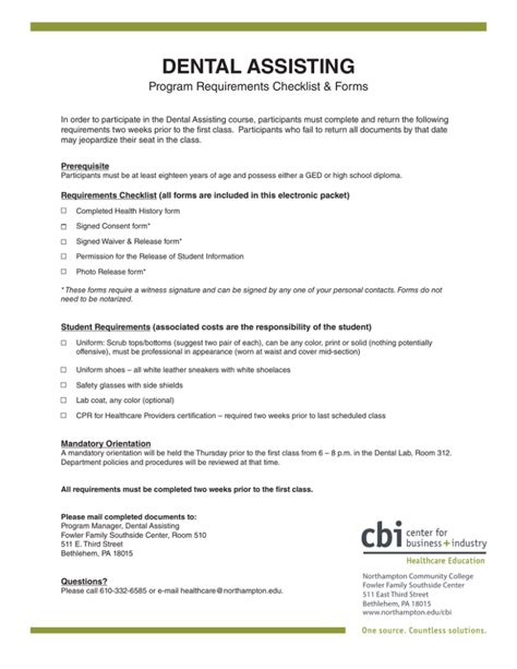 Dental Assistant Program Requirements