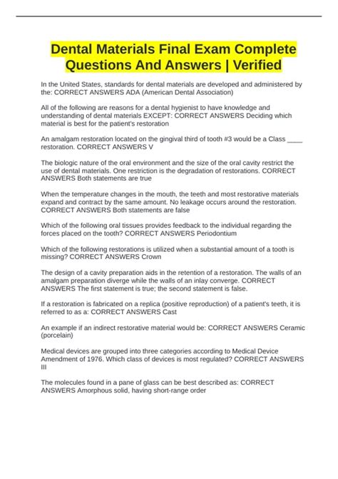 Dental Materials Final Exam