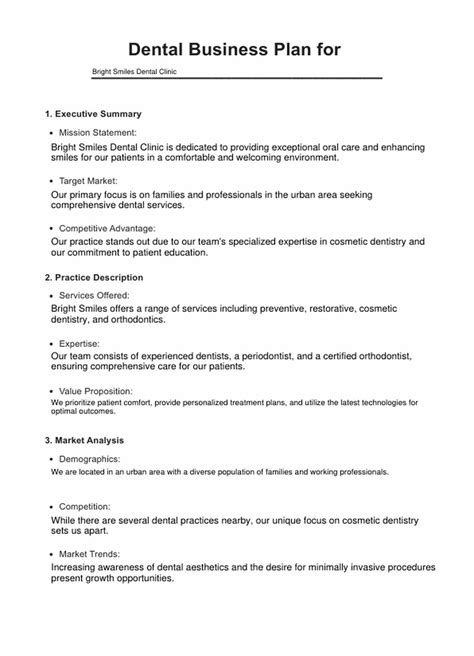 Dental Practice Business Plan Example