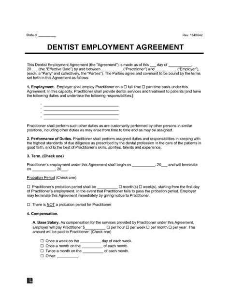Free Dentist Employment Contract (Template) PDF Word