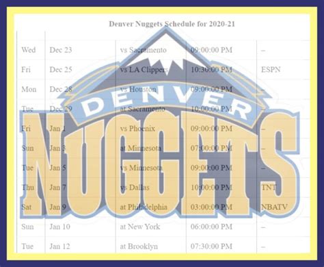 denver nuggets 2020 schedule