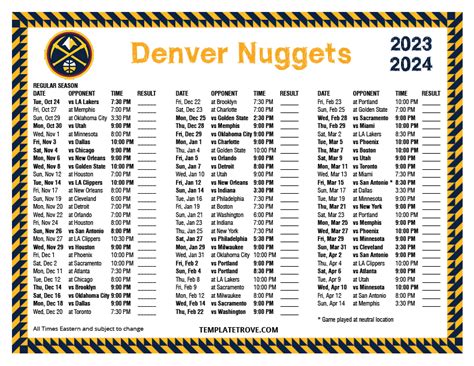 denver nuggets basketball schedule 2023 2024