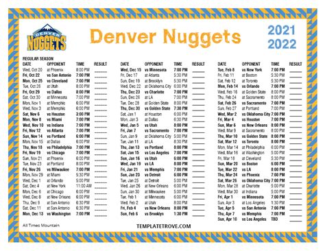 denver nuggets schedule 2021 22