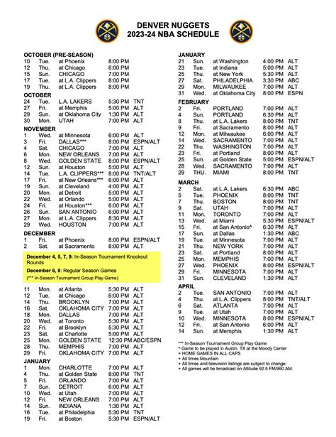 denver nuggets season schedule