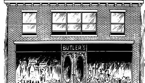 Department Store Clipart Black And White Supermarket Interior In Hand Drawn Style. Grocery