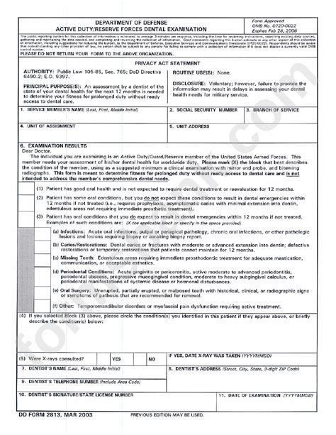department of defense active duty dental form
