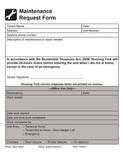 department of housing maintenance request