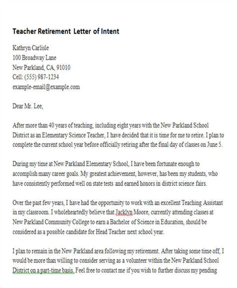 deped letter of intent for teacher retirement