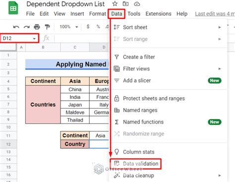 dependent drop down list google sheets multiple rows