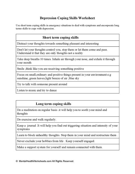 5 Depression Worksheets