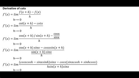 Derivative Of Cot X Not With Respect To X Is