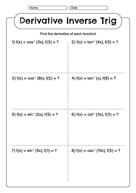 derivative of inverse trig functions worksheet