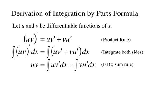 derive formula for integration by parts