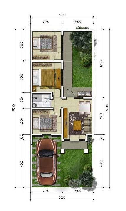 Lingkar Warna Denah Rumah Minimalis Ukuran 6x15 Meter 3 Kamar Tidur 1