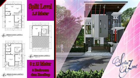 Split level house 8x12 meter 3 kamar 3 toilet + bathup mushola kolam renang rooftop mini bar