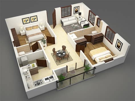 desain interior rumah minimalis 2 kamar tidur 3d