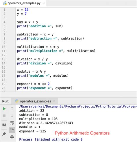 describe arithmetic operators in python with example