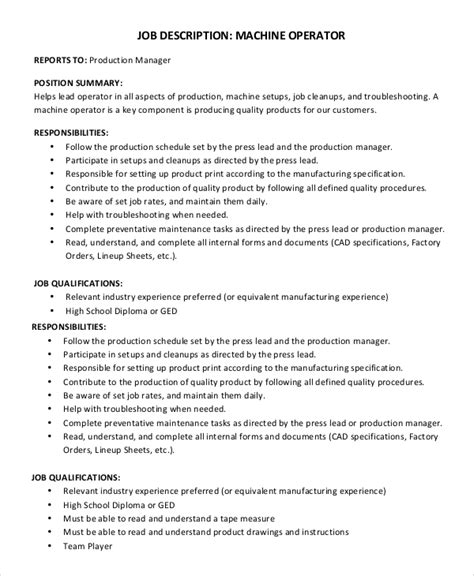 description for machine operator