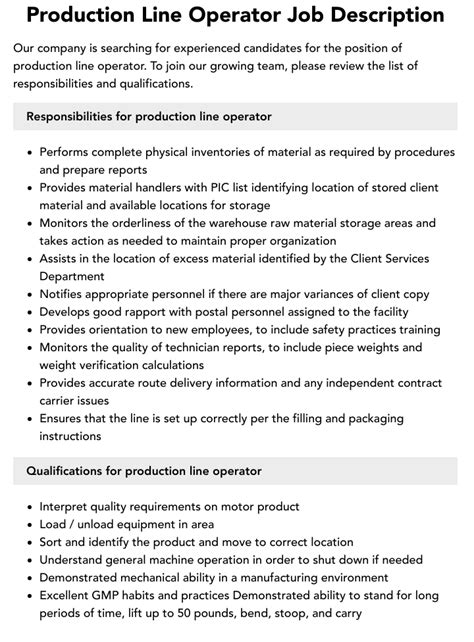 description for production operator