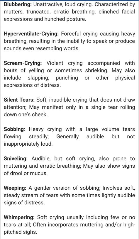 description of crying in writing