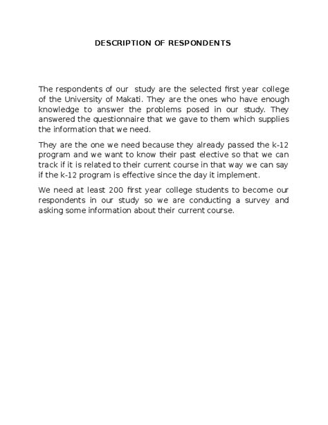 description of respondents in quantitative research example