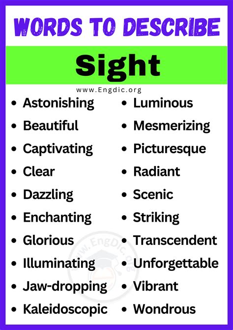 Descriptive Adjectives Of Sight