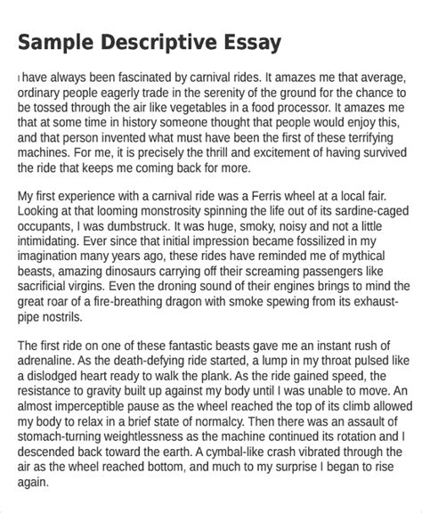 descriptive essay format example for students