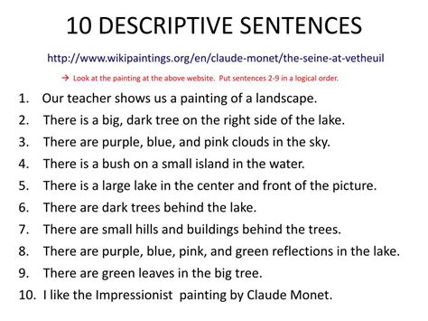descriptive example sentence in english