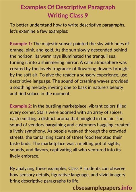descriptive paragraph writing format class 9