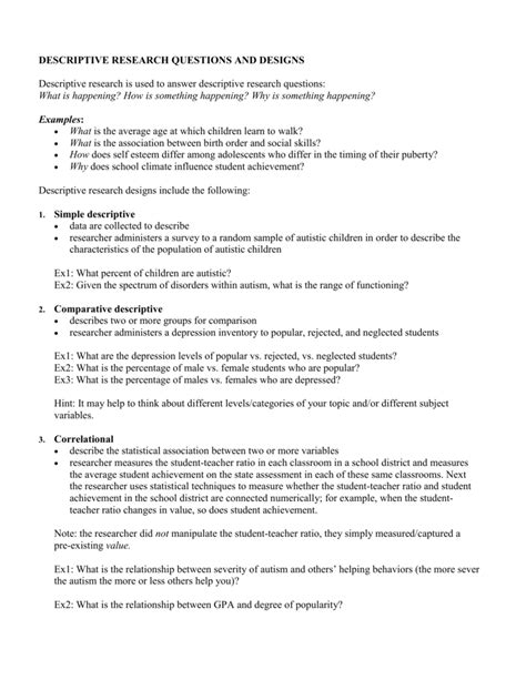 descriptive question example