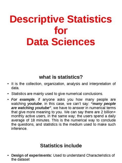 descriptive statistics and methods for data science notes pdf