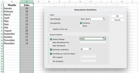 descriptive statistics in excel with data analysis toolpak