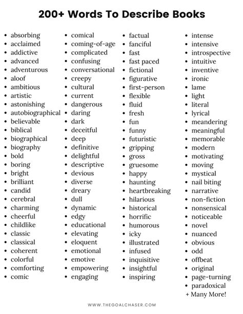 Descriptive Words For A Book