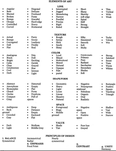 descriptive words for art elements and principles