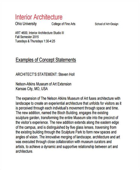 design concept statement examples architecture