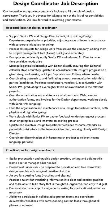 Design Coordinator Responsibilities