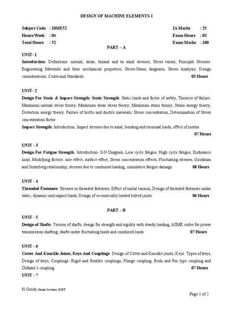 Review Of Design Of Machine Elements Syllabus