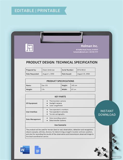 design specification document template word