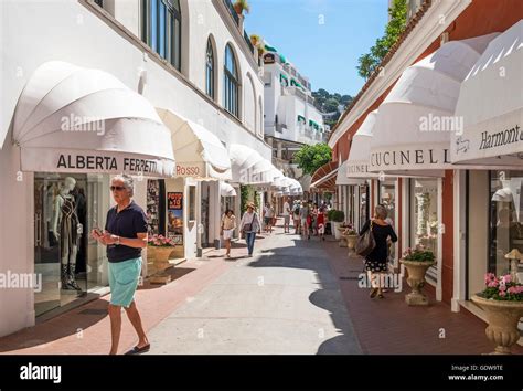 Tourist Designer Shops Shopping On The Island Of Capri, Italy,. News
