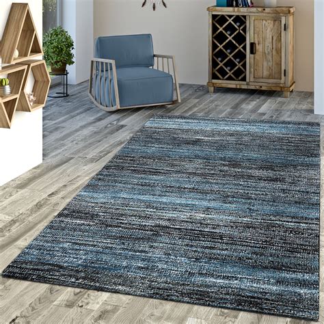 Wohnzimmer Teppich Modernes Vintage Orientalisches Design Kurzflor Blau