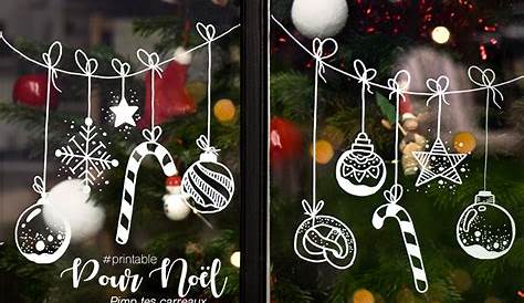 Dessin Facile Noel Fenetre Sticker Vitrine Joyeux Noël Boules Orenements Decor