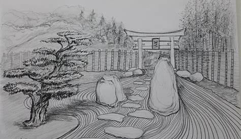 Dessin Jardin Japonais Noir Et Blanc Par Pierre Feyeux France Artmajeur Japon Paysage