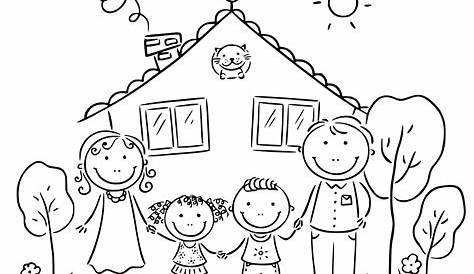 Dessin Maison Avec Famille Heureuse Deux Enfants Près De Leur