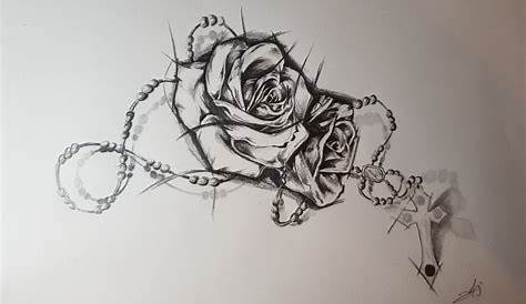 Rose chapelet crayonné Tattoos, Art, Humanoid sketch