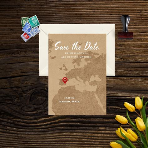 Destination Wedding Save the Date Gold Map Announcement Postcard