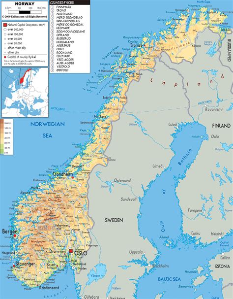 detailed map of norway with cities