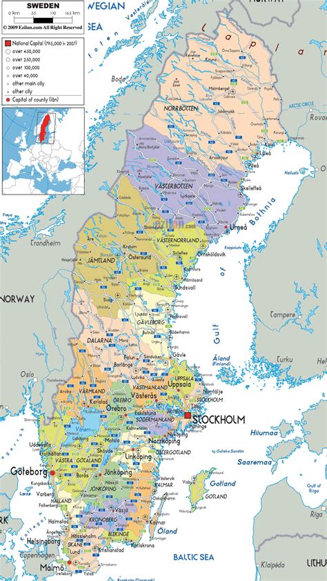 detailed map of sweden in english