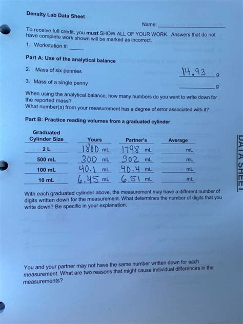 Determining Density Lab Answer Key