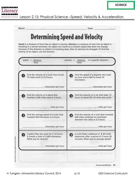determining speed (velocity) worksheet answers